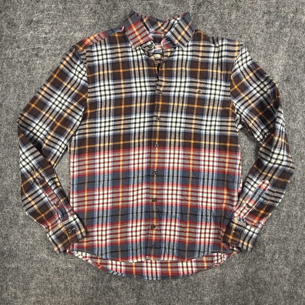 Johnnie-O Kemper Flannel Shirt Men's Small Blue Plaid Button Front Cotton